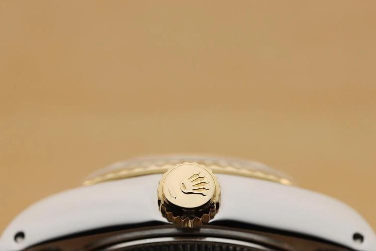 ROLEX LADIES DATEJUST 69173 PINK MOTHER OF PEARL ROMAN DIAL 18K GOLD STEEL WATCH - 9