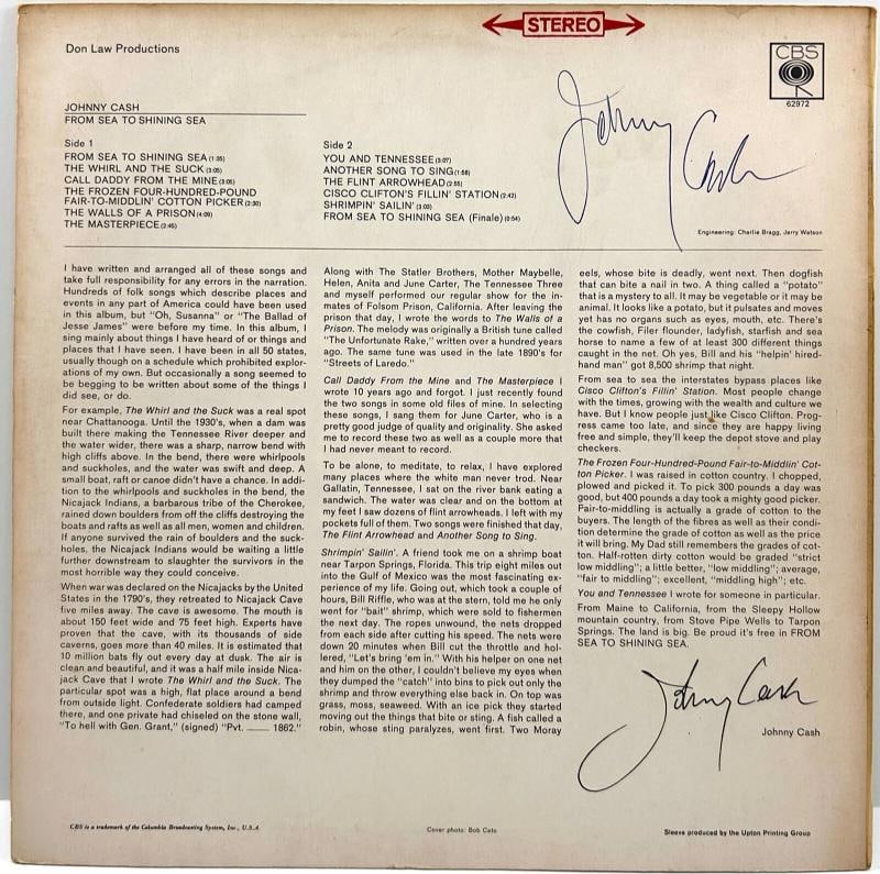 JOHNNY CASH Signed Autograph LP "From Sea To Shining Sea" Vinyl JSA LOA: Industry: Music,featured Refinements: Johnny Cash Signed Memorabilia,Autograph Authentication: James Spence (JSA),Original/Reproduction: Original,Country of Origin: United States