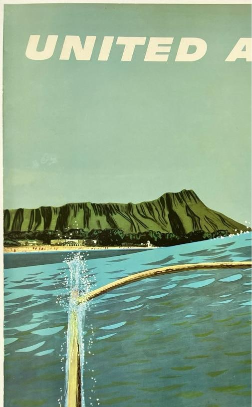 Original Vintage Poster UNITED AIR LINES HAWAII Airline Travel Galli LINEN - 2