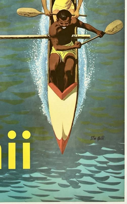 Original Vintage Poster UNITED AIR LINES HAWAII Airline Travel Galli LINEN - 5