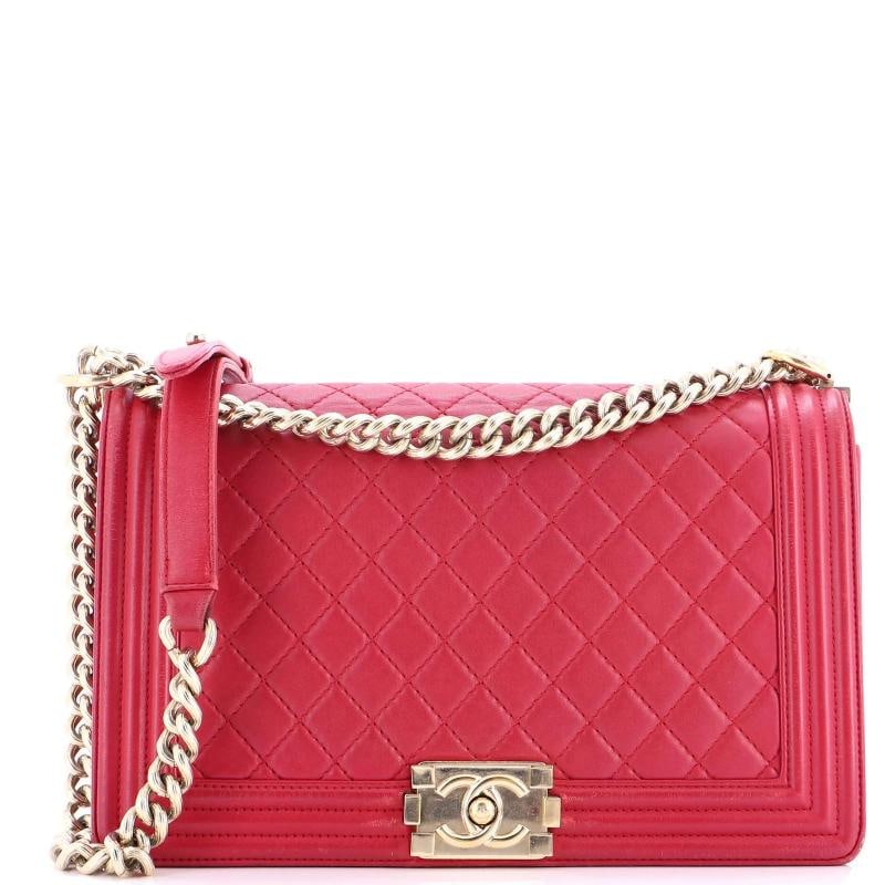 Chanel Boy Flap Bag Quilted Lambskin New Medium: Condition: Pre-owned - Good,Brand: Chanel,Exterior Material: Leather,Style: Shoulder Bags,Exterior Color: Pink,Department: Women,Size: New Medium,Accessories: Dust Bag