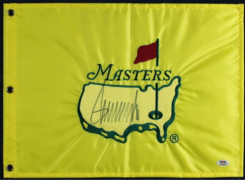 Donald J. Trump Authentic Signed & Framed Masters Pin Flag PSA/DNA - 2