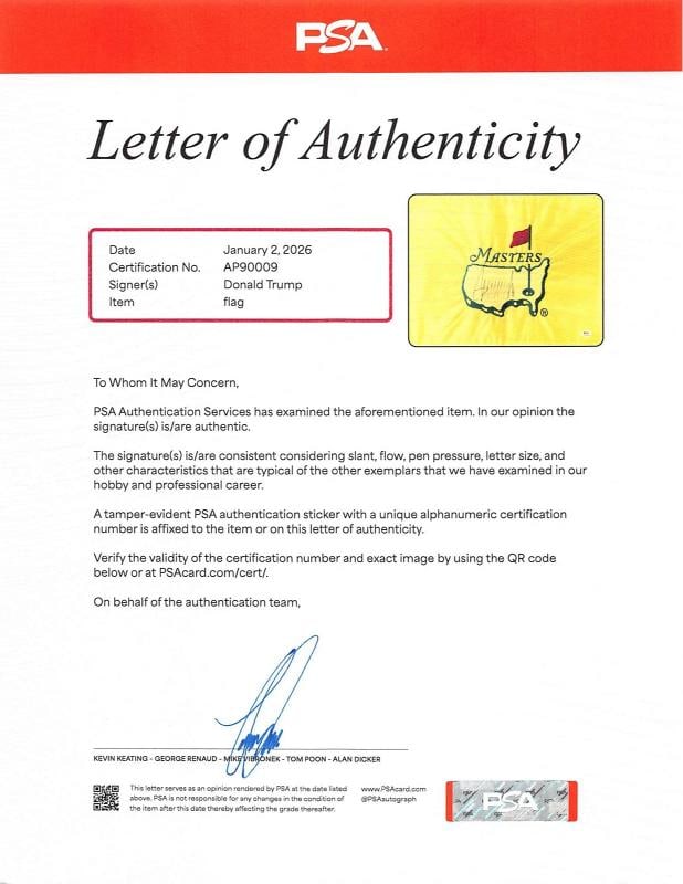Donald J. Trump Authentic Signed & Framed Masters Pin Flag PSA/DNA - 3