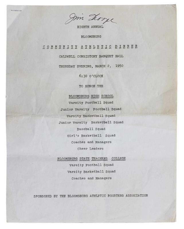 Jim Thorpe Signed 8.5x11 1950 Community Athletic Dinner Program JSA & PSA LOAs: Product: Not Available,Original/Reprint: Original,Player: Jim Thorpe,Autograph Authentication: PSA,PRODUCT_COA: PSA,PRODUCT_SIGNED_BY_NAME: Jim Thorpe,Olympic Sport: Not Available,Country of Origin: U