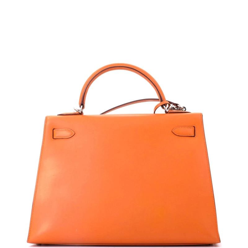 Hermes Kelly Handbag Orange Box Calf with Palladium Hardware 32 - 4