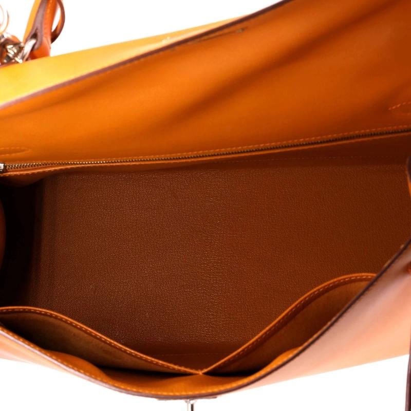 Hermes Kelly Handbag Orange Box Calf with Palladium Hardware 32 - 6