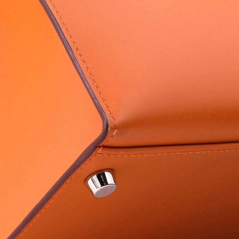 Hermes Kelly Handbag Orange Box Calf with Palladium Hardware 32 - 8