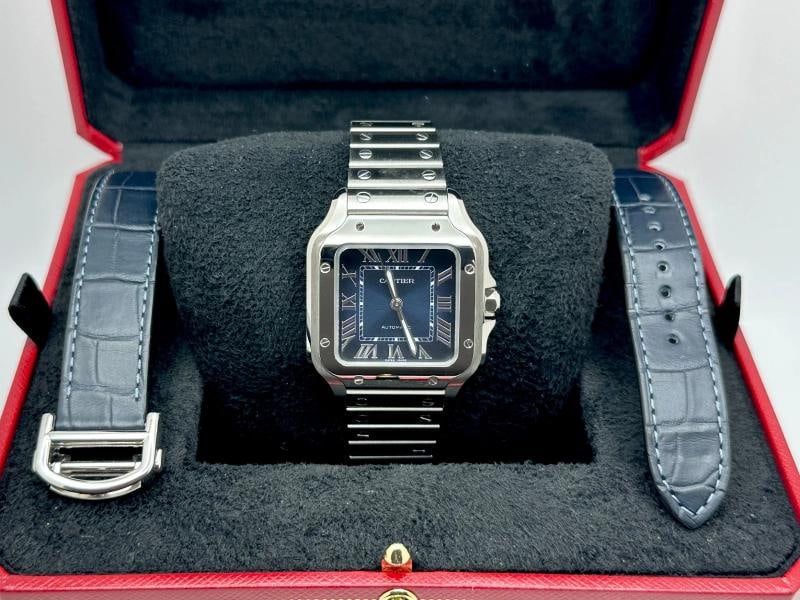 Cartier Santos Medium 35.1mm WSSA0063 Blue Dial Steel Extra Band Box Paper - 2