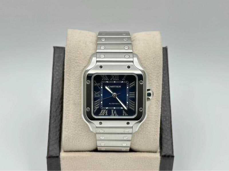 Cartier Santos Medium 35.1mm WSSA0063 Blue Dial Steel Extra Band Box Paper - 3