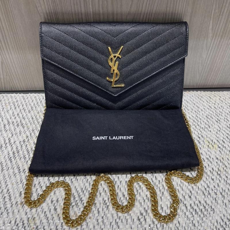 YSL Saint Laurent Monogram Large Wallet on Chain in Black Grained Leather - 10