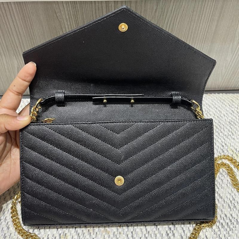 YSL Saint Laurent Monogram Large Wallet on Chain in Black Grained Leather - 5