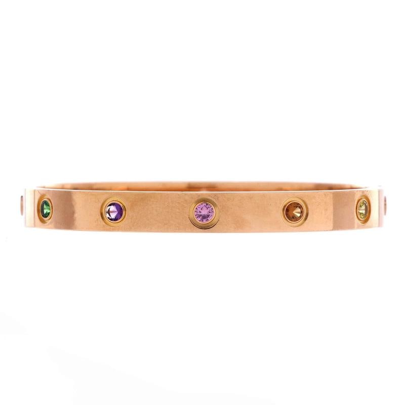 Cartier Love 10 Stone Bracelet 18K Rose Gold with Garnet, Amethyst and Sapphire: Condition: Pre-owned - Good,Brand: Cartier,Main Stone: Garnet, Hessonite,Metal: 18K Rose Gold,Metal Purity: 18K,Style: Bracelet,Type: Bracelet,Color: Rose Gold,Material: 18K Rose Gold, Amethyst, Garne