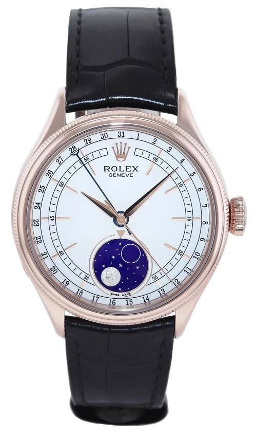 MINT PAPERS Rolex Cellini Moonphase White Dial Rose Gold 39mm Leather 50535 - 2