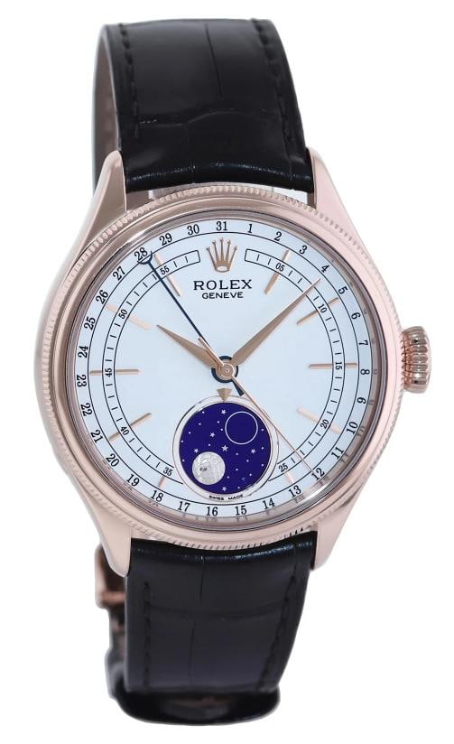 MINT PAPERS Rolex Cellini Moonphase White Dial Rose Gold 39mm Leather 50535 - 3
