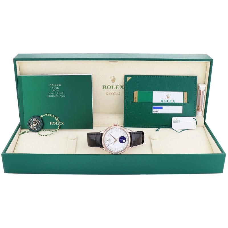 MINT PAPERS Rolex Cellini Moonphase White Dial Rose Gold 39mm Leather 50535 - 8