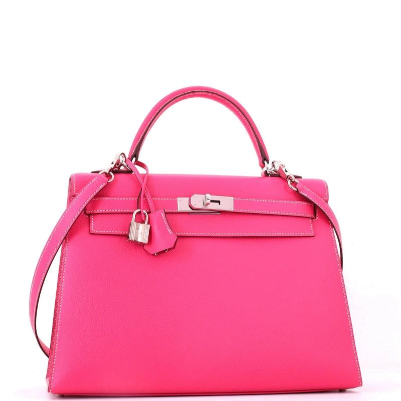 Hermes Kelly Handbag Pink Epsom with Palladium Hardware 32 - 2