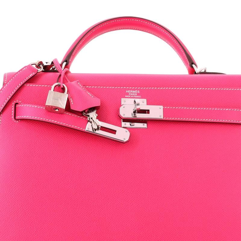 Hermes Kelly Handbag Pink Epsom with Palladium Hardware 32 - 6