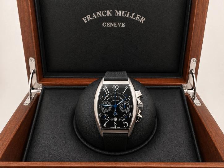 Franck Muller Mariner 8080 CC AT MAR 40mm Stainless Steel Box Certificate: Style Number: 8080 CC AT MAR Model: Franck Muller Mariner Chronograph Case Material: Stainless Steel Band: Black Rubber Strap Bezel: Stainless Steel Dial: Black Crystal: Sapphire Case Size: 40mm Inclu
