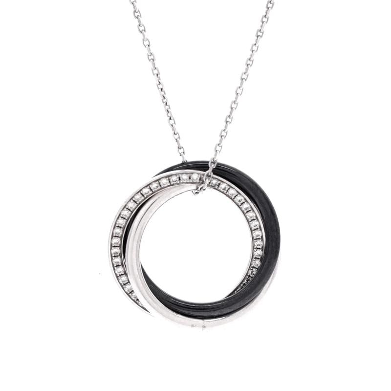 Cartier Trinity Pendant Necklace 18K White Gold with Diamonds and Ceramic Small: Measurements: Length: 16.5 - 17.75 ", Pendant Length: 19.00 mm, Pendant Width: 19.00 mm . Condition: Pre-owned - Good,Brand: Cartier,Main Stone: Diamond,Metal: 18K White Gold,Metal Purity: 18K,Style:
