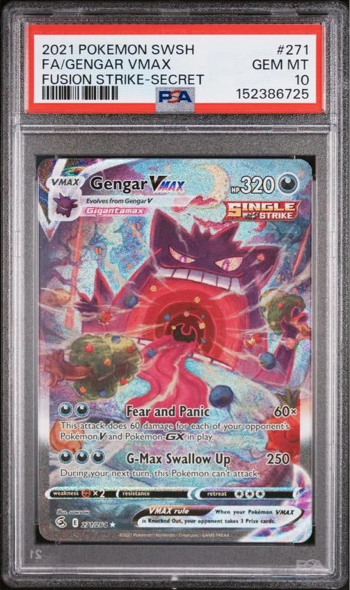 2021 POKEMON SWORD & SHIELD FUSION STRIKE SECRET FULL ART/GENGAR VMAX PSA 10: Condition: Graded - PSA 10: Professionally graded ,Graded: Yes,Set: 2021 POKEMON SWORD & SHIELD FUSION STRIKE,Game: PokÃƒÂ©mon TCG,Character: FULL ART/GENGAR VMAX,Card Name: FULL A