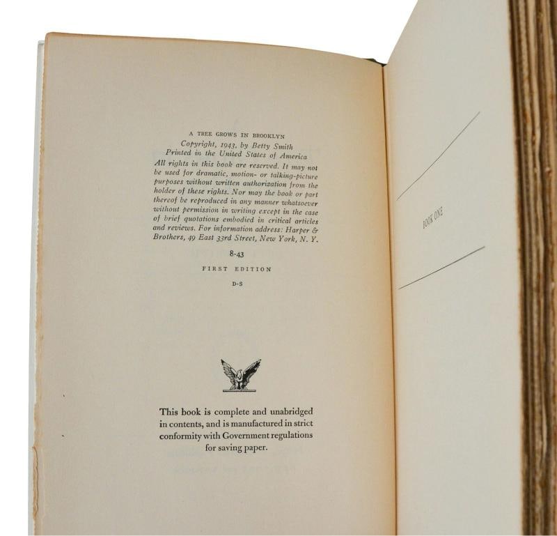 A Tree Grows in Brooklyn ~ BETTY SMITH ~ First Edition ~ 1st Printing ~ 1943 - 7
