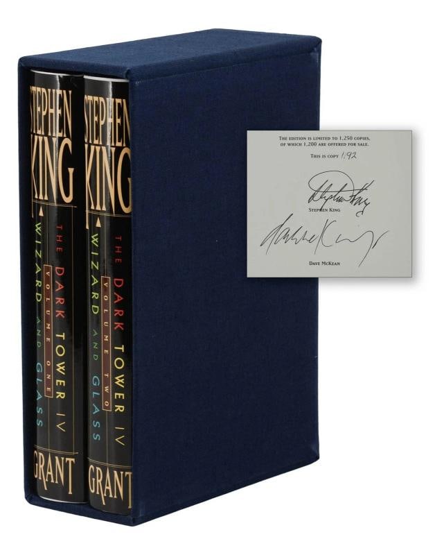 The Dark Tower IV: Wizard and Glass ~ STEPHEN KING Signed Limited First Edition: Signed deluxe first edition Hampton Falls, NH: Donald M. Grant, 1997. First edition, limited issue in 2 volumes, #1192 of 1,250 copies. Signed by Stephen King and artist Dave McKean on limitation page