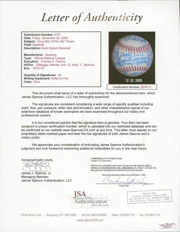 Mickey Mantle Joe Dimaggio Sweetspot Yankees Greats Signed Baseball JSA COA - 7