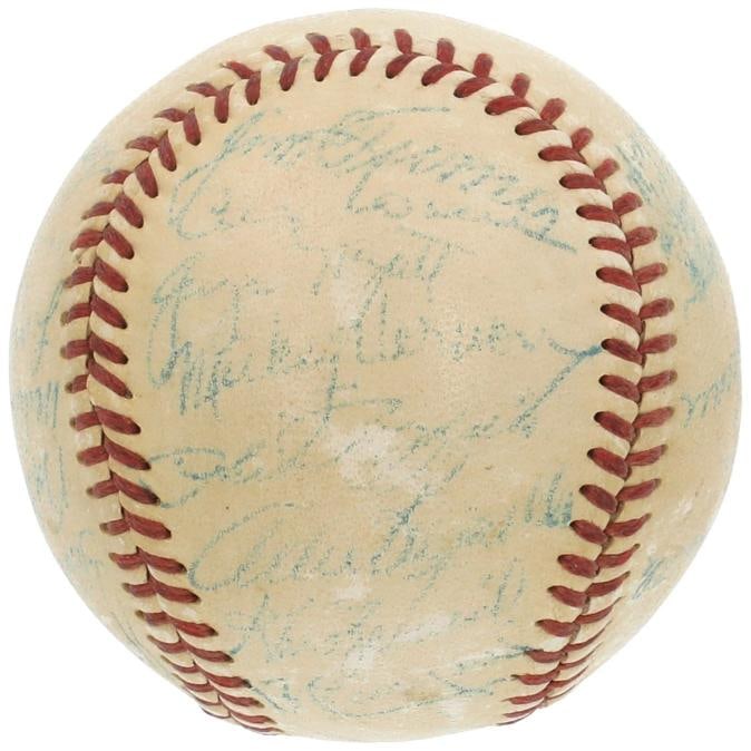 1953 All Star Game Team Signed Baseball Mickey Mantle Satchel Paige JSA COA - 4