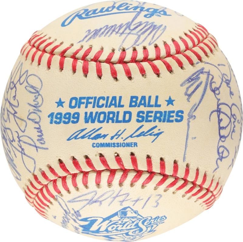 1999 Yankees Team Signed World Series Baseball Derek Jeter Mariano Rivera PSA - 6