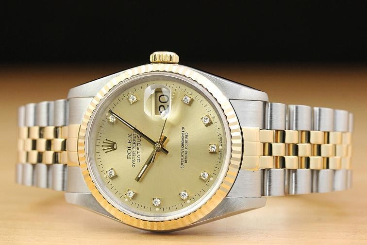 ROLEX MENS DATEJUST 16233 FACTORY DIAMOND DIAL 18K YELLOW GOLD STEEL WATCH - 3