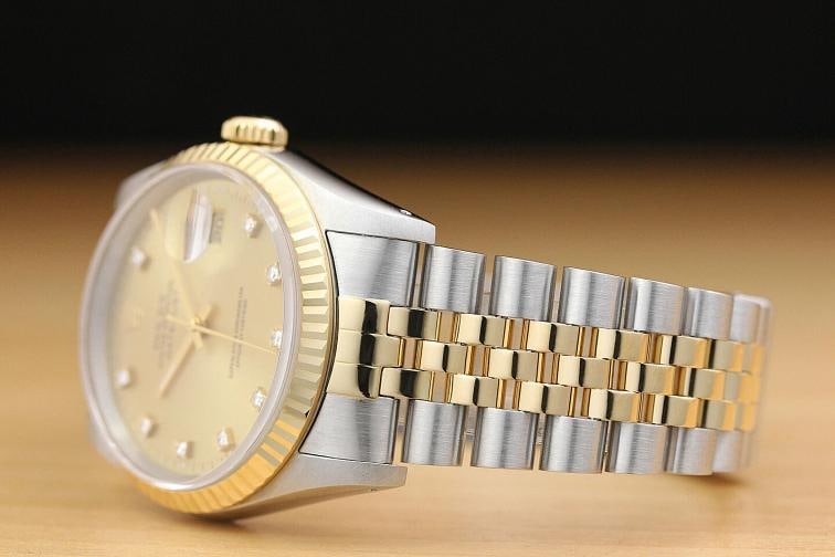 ROLEX MENS DATEJUST 16233 FACTORY DIAMOND DIAL 18K YELLOW GOLD STEEL WATCH - 4