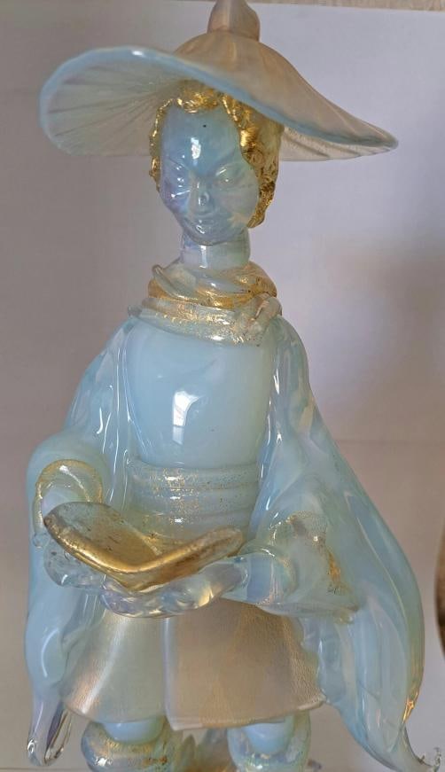 Ermanno Nason Signed Murano Art Glass Sculpture~(13" H x 6" W x 5.625" D): Condition: Used,Origin: Murano, Italy,Pattern: Boundary,Signed By: Ermanno Nason,Signed: Yes,Color: Blue & Gold,Material: Murano Glass,Subject: Figurine,Vintage: Yes,Brand: Murano,Type: Figurine / Scu
