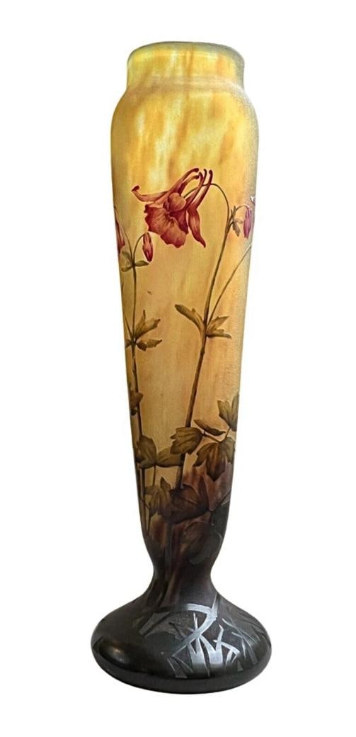 Daum Nancy Signed Glass Vase~(15.75"H x 4.75"W): Country of Origin: France,Brand: Daum,Type: Vase,Production Technique: cameo glass,Color: Yellow,Material: Glass,Style: Art Nouveau,Time Period Manufactured: 1850-1899