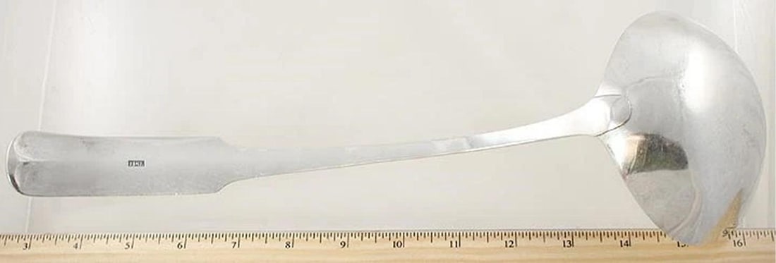 RARE Huge Antique 1808 American Coin Silver Fiddle Soup Punch Ladle - 3