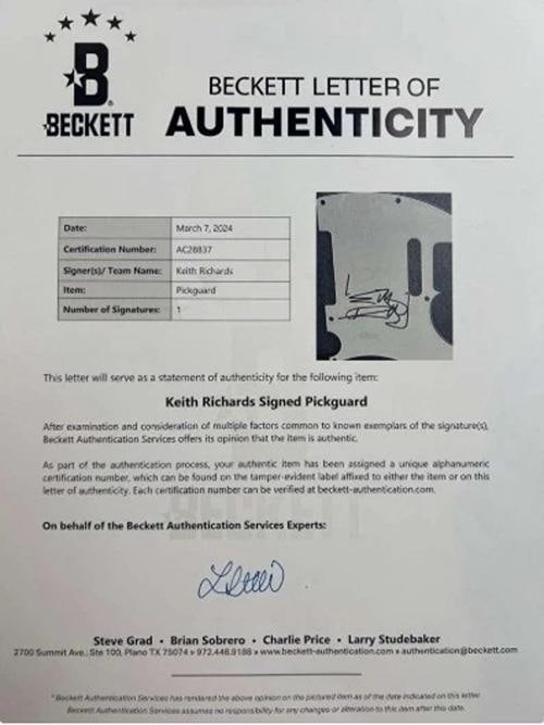 Keith Richards Signed Guitar (Beckett LOA) - 5
