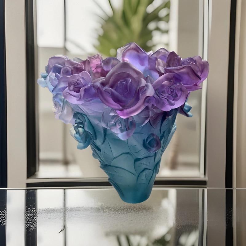 Blue Multi Crystal Nancy Daum Style Rose Vase H8.5 W8Ã¢â‚¬Â Hea - 2