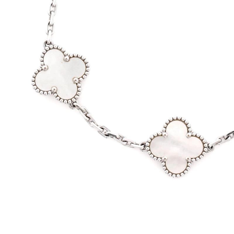 Van Cleef & Arpels Vintage Alhambra 5 Motifs Bracelet 18K White Gold and Mother - 3