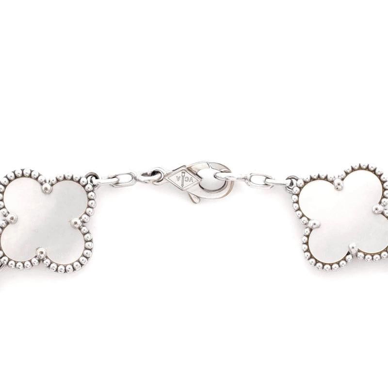 Van Cleef & Arpels Vintage Alhambra 5 Motifs Bracelet 18K White Gold and Mother - 4