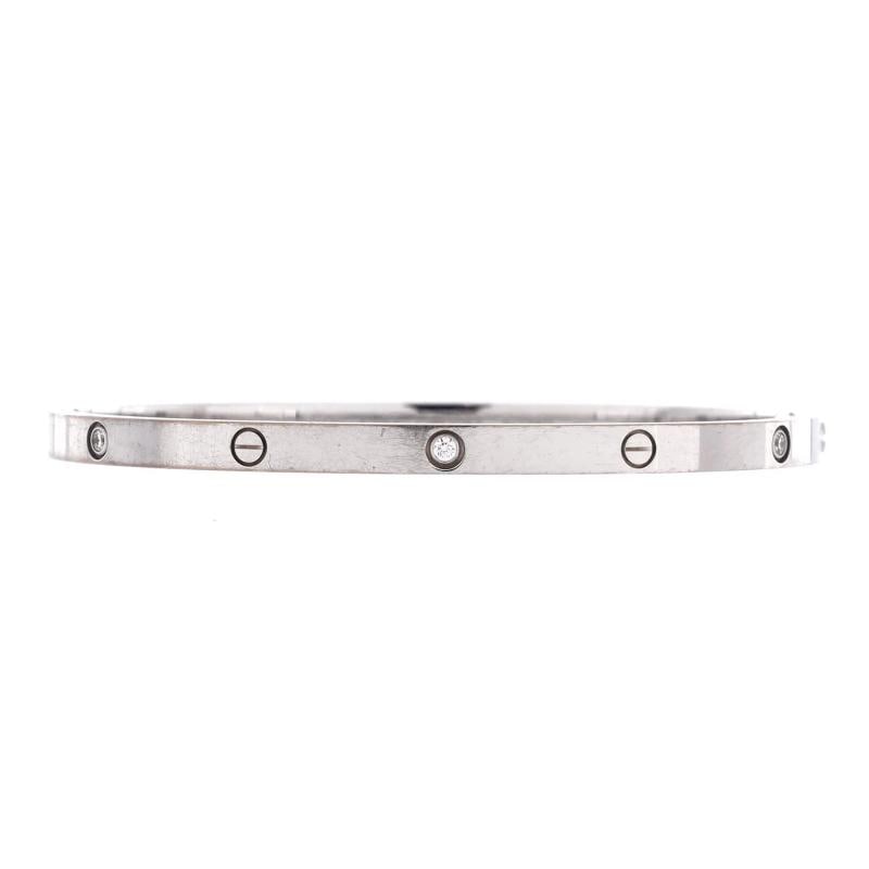 Cartier Love 6 Diamond Bracelet 18K White Gold and Diamonds Small: Measurements: Circumference: 6.20 ", Width: 3.70 mm . Condition: Pre-owned - Good,Brand: Cartier,Main Stone: Diamond,Metal: 18K White Gold,Metal Purity: 18K,Style: Bracelet,Type: Bracelet,Color: White