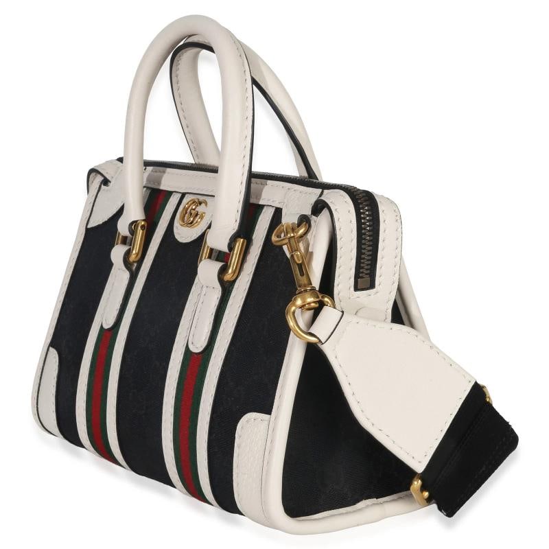 Gucci Black White Canvas Mini Double G Top Handle Bag - 3
