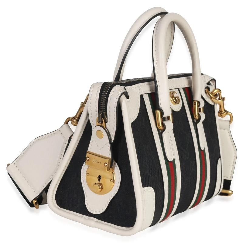 Gucci Black White Canvas Mini Double G Top Handle Bag - 4