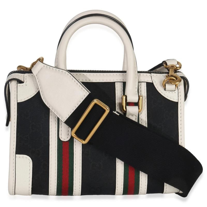 Gucci Black White Canvas Mini Double G Top Handle Bag - 5