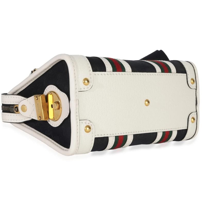 Gucci Black White Canvas Mini Double G Top Handle Bag - 8
