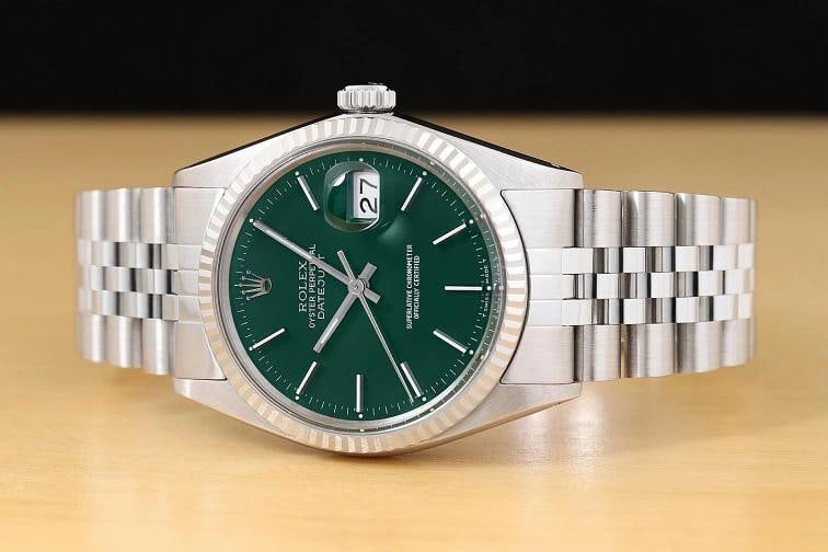 ROLEX MENS DATEJUST 16014 GREEN DIAL 18K GOLD STEEL WATCH w/ JUBILEE BRACELET - 3