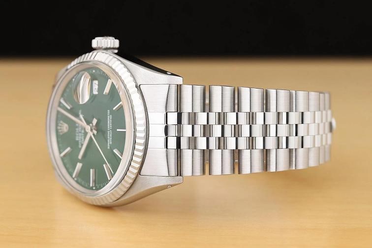 ROLEX MENS DATEJUST 16014 GREEN DIAL 18K GOLD STEEL WATCH w/ JUBILEE BRACELET - 4