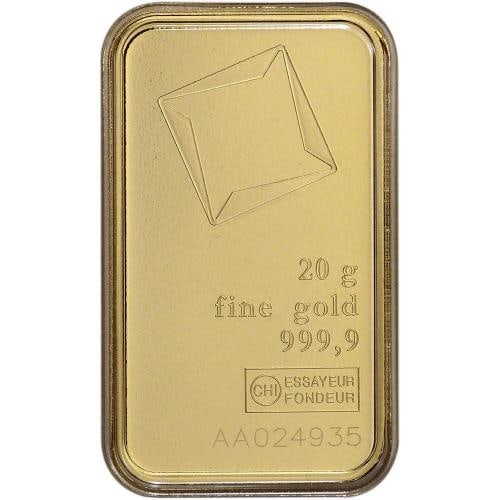 20 gram Gold Bar - Valcambi Suisse - 999.9 Fine in Sealed Assay - 3