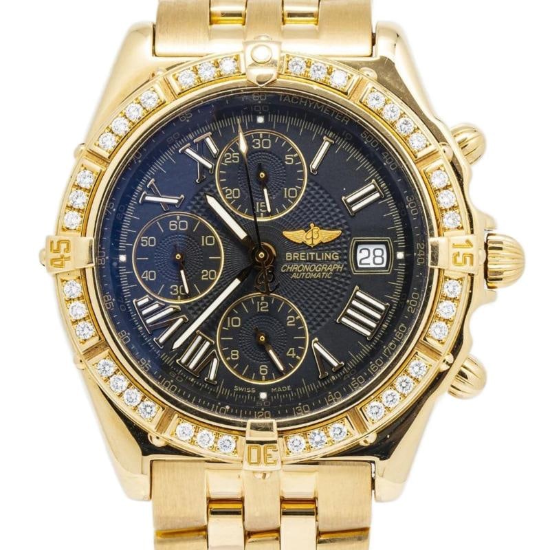 Breitling Crosswind K13055 W/Box Factory Diamond 18K Black Dial Auto Men's 44mm: Condition: Pre-owned - Good: This item has been gently used but is in good condition. It might have a few signs of wear, like light scratches or tarnishing. All imperfections should be shown and descr