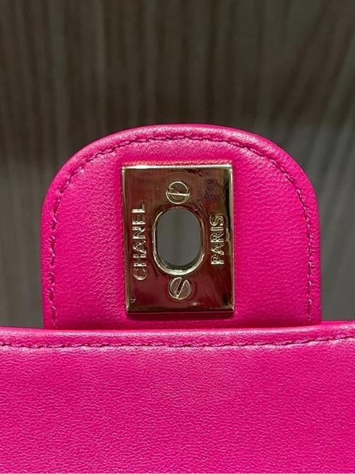 Chanel Mini Crystal & Brass Top Handle Bag in Dark Pink - 10