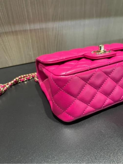 Chanel Mini Crystal & Brass Top Handle Bag in Dark Pink - 17