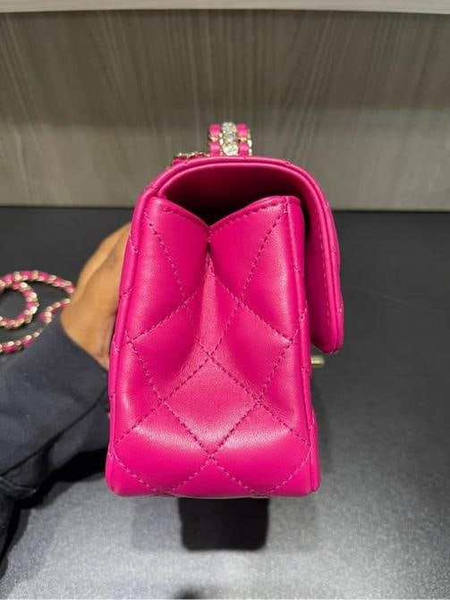 Chanel Mini Crystal & Brass Top Handle Bag in Dark Pink - 19